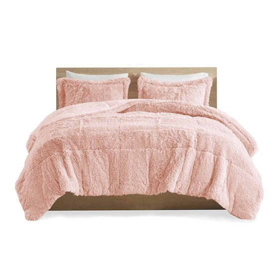 Malea Shaggy Faux Fur Comforter Mini Set (Blush)