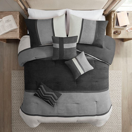 Palisades 7 Piece Faux Suede Comforter Set (Black)