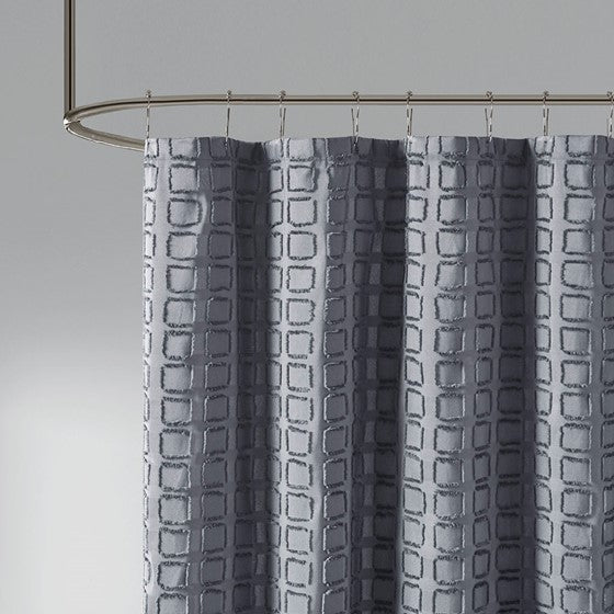 Metro Woven Clipped Solid Shower Curtain (Gray)