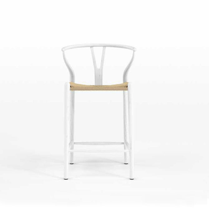 Wishbone CH24 Y Chair Counter Stool - White & Natural Cord - Reproduction