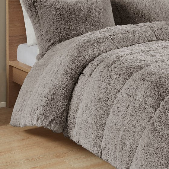 Malea Shaggy Faux Fur Comforter Mini Set (Grey)