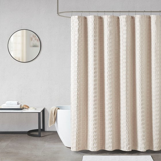 Metro Woven Clipped Solid Shower Curtain (Sand)