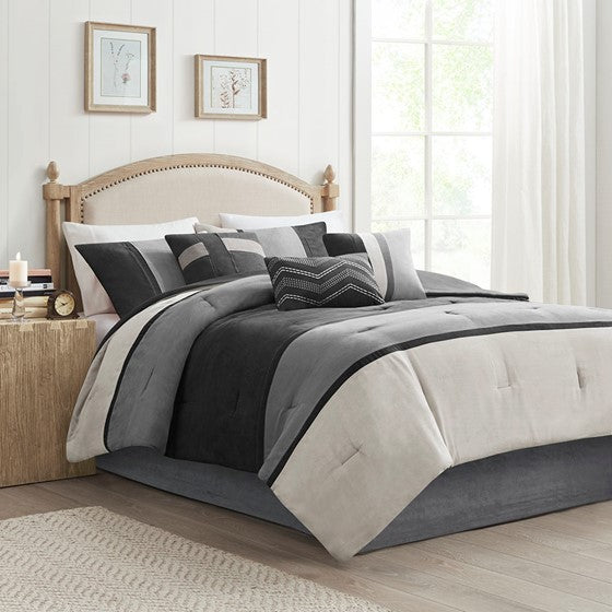 Palisades 7 Piece Faux Suede Comforter Set (Black)