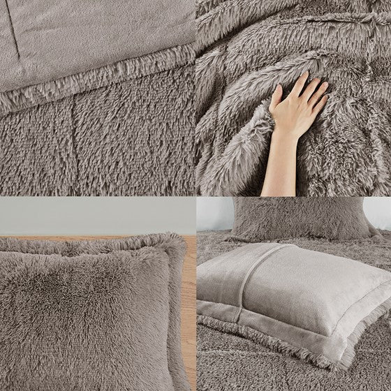 Malea Shaggy Faux Fur Comforter Mini Set (Grey)