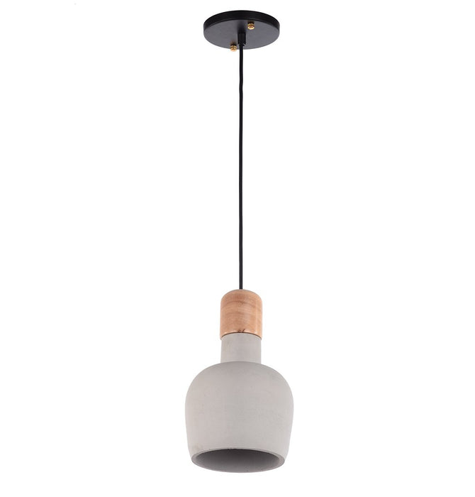 Cement Pendant Lamp with Wooden Natural Top - Ellery