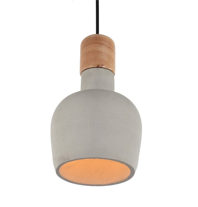 Cement Pendant Lamp with Wooden Natural Top - Ellery