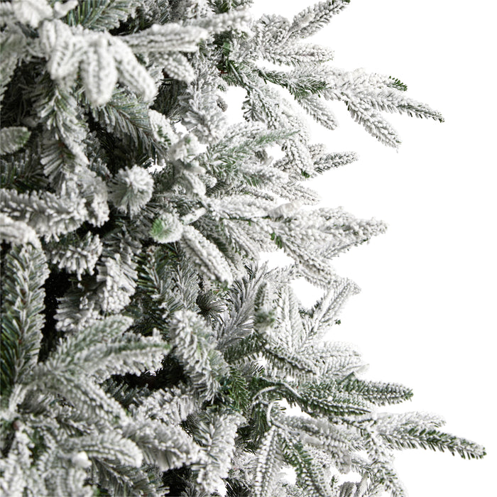 9.5’ Flocked Manchester Spruce Artificial Christmas Tree With 650 Lights And 1733 Bendable Branches