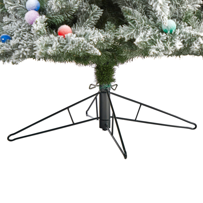 9.5' Flocked British Columbia Mountain Fir Tree With 150 Multi Color Globe Bulbs And 2297 Branches