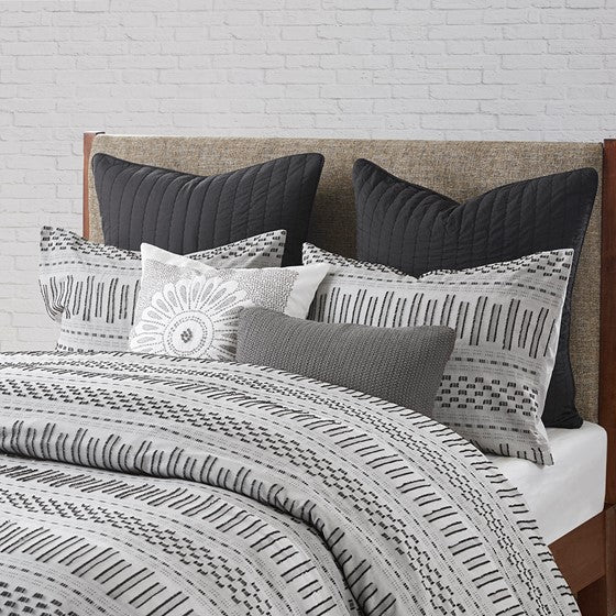 Rhea Cotton Jacquard Comforter Mini Set (Grey/Black)