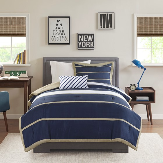 Ashton Comforter Set (Khaki/Navy)