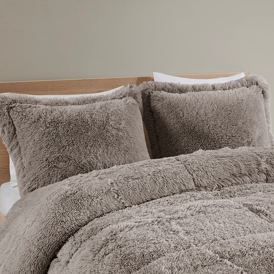 Malea Shaggy Faux Fur Comforter Mini Set (Grey)