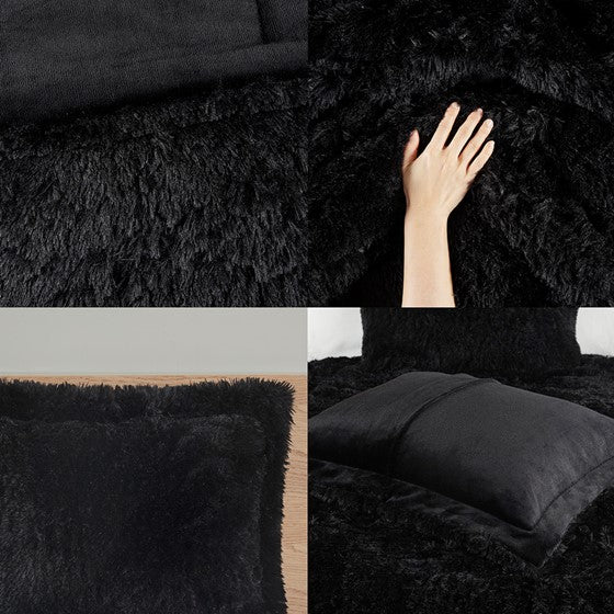 Malea Shaggy Faux Fur Comforter Mini Set (Black)