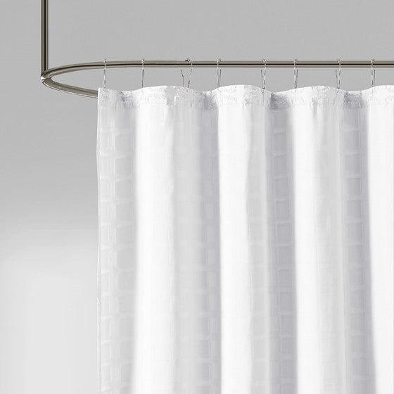 Metro Woven Clipped Solid Shower Curtain (White)