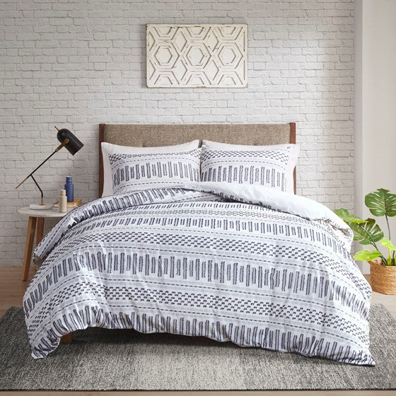 Rhea Cotton Jacquard Comforter Mini Set (Off White/Navy)