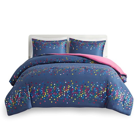 Janie Rainbow Iridescent Metallic Dot Comforter Set (Navy)