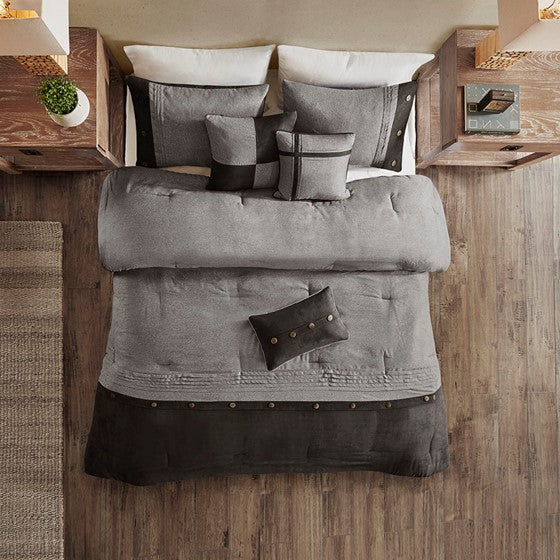 Boone 7 Piece Faux Suede Comforter Set (Grey)