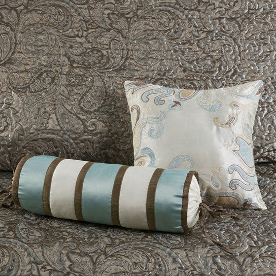 Aubrey 5 Piece Reversible Jacquard Bedspread Set (Blue/Brown)