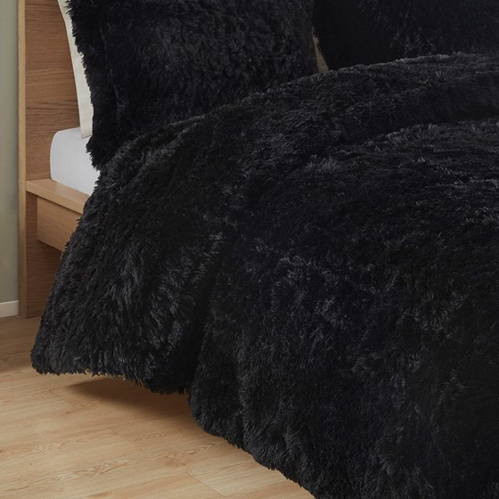 Malea Shaggy Faux Fur Comforter Mini Set (Black)