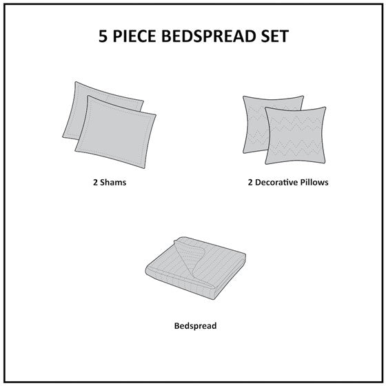Bellagio 5 Piece Reversible Jacquard Bedspread Set