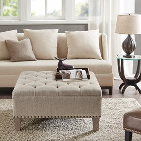 Lindsey Tufted Square Taupe Cocktail Ottoman