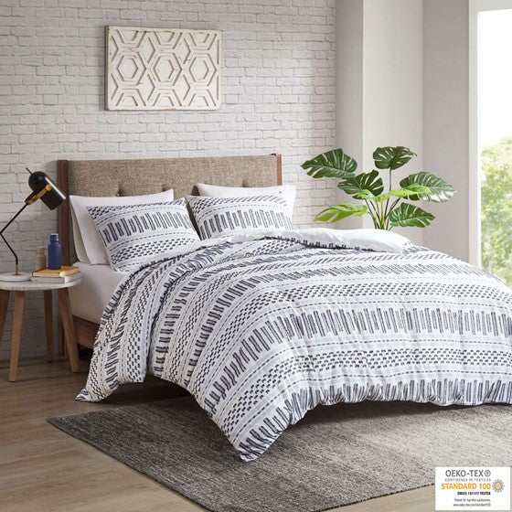 Rhea Cotton Jacquard Comforter Mini Set (Off White/Navy)