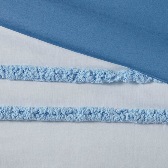 Haisley Cotton Comforter Set with Chenille Trim (Blue)