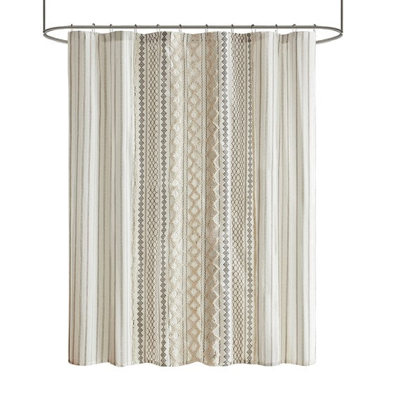 Imani Cotton Printed Shower Curtain with Chenille (Ivory)