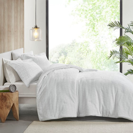 Laurie Plush to Sherpa Comforter Set (Ivory)