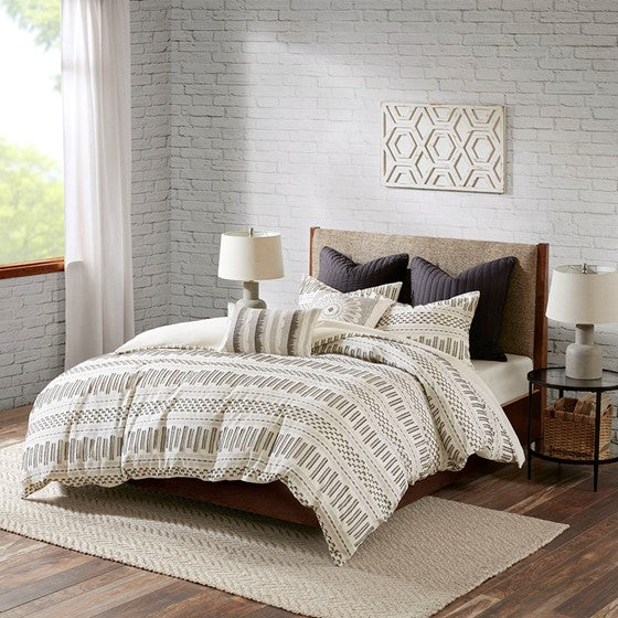 Rhea Cotton Jacquard Comforter Mini Set (Ivory/Charcoal)