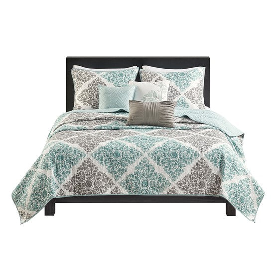 Claire 6 Piece Printed Quilt Set with Throw Pillows