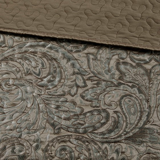 Aubrey 5 Piece Reversible Jacquard Bedspread Set (Blue/Brown)