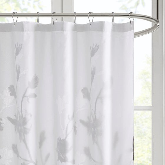 Magnolia Floral Printed Burnout Shower Curtain (Purple)