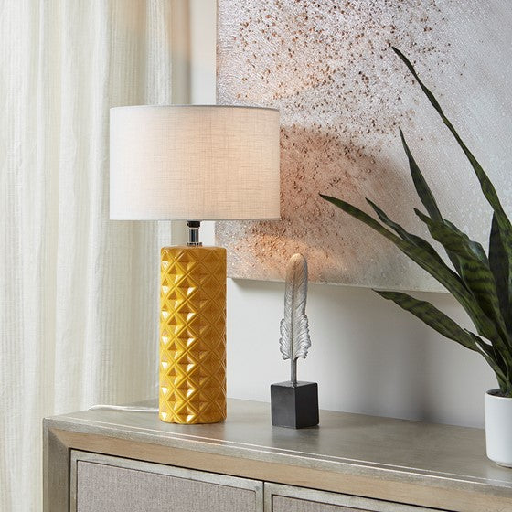 Macey Geometric Ceramic Table Lamp (Yellow)