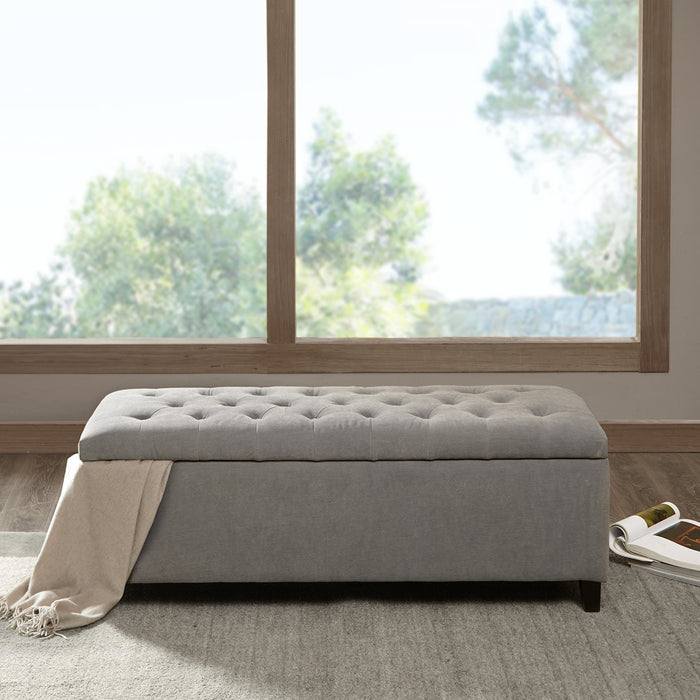 Shandra Grey Tufted Top Storage Bench