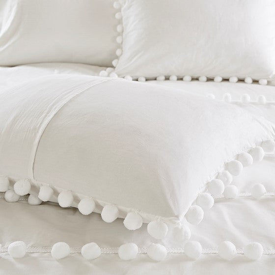Leona 3 Piece Pom Pom Cotton Comforter Set