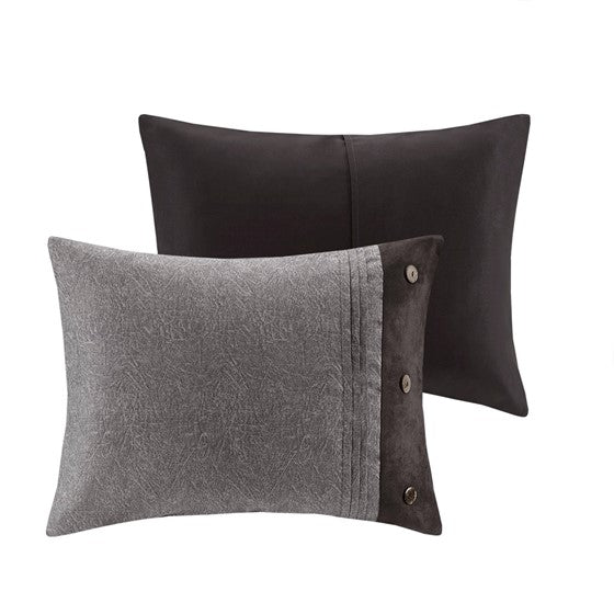 Boone 7 Piece Faux Suede Comforter Set (Grey)