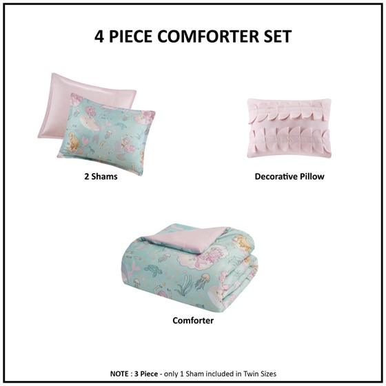 Darya Printed Mermaid Comforter Set (Aqua/Pink)