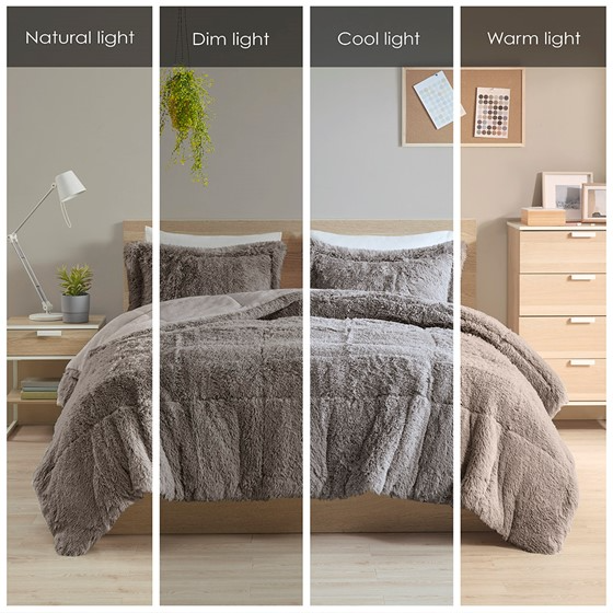 Malea Shaggy Faux Fur Comforter Mini Set (Grey)