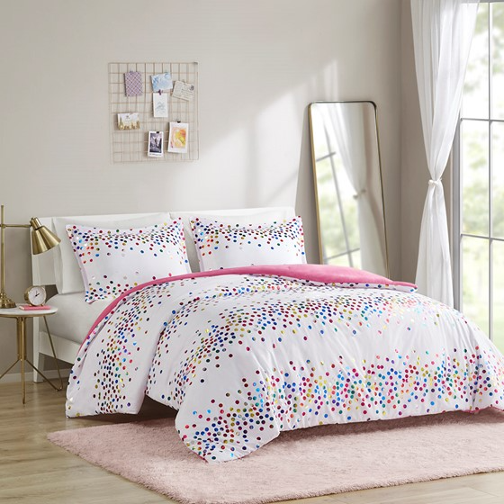 Janie Rainbow Iridescent Metallic Dot Comforter Set (White)