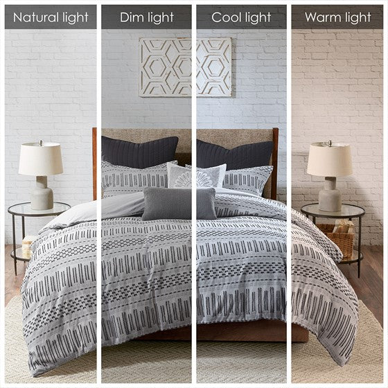 Rhea Cotton Jacquard Comforter Mini Set (Grey/Black)