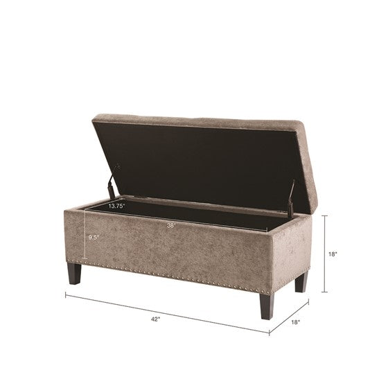 Shandra II Tufted Top Taupe Storage Bench