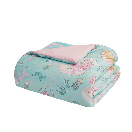 Darya Printed Mermaid Comforter Set (Aqua/Pink)