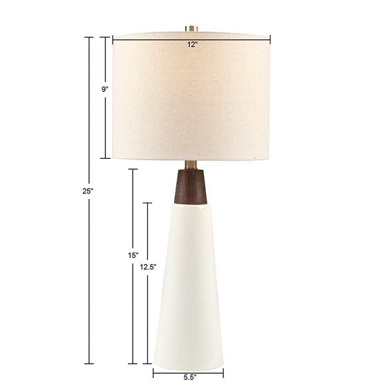 Tristan Triangular Ceramic and Wood Table Lamp