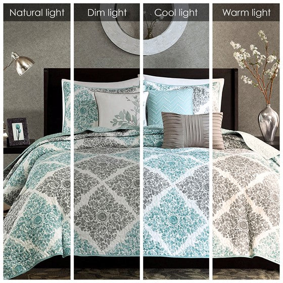 Claire 6 Piece Printed Quilt Set with Throw Pillows
