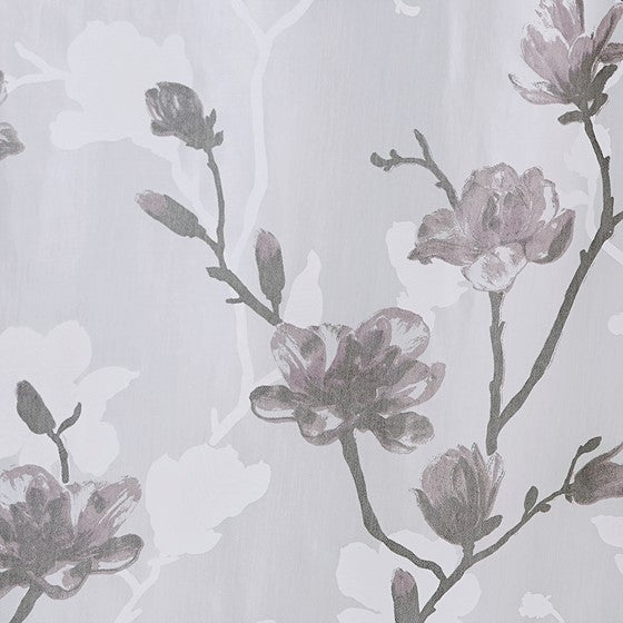 Magnolia Floral Printed Burnout Shower Curtain (Purple)
