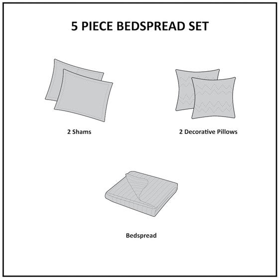 Aubrey 5 Piece Reversible Jacquard Bedspread Set (Blue/Brown)