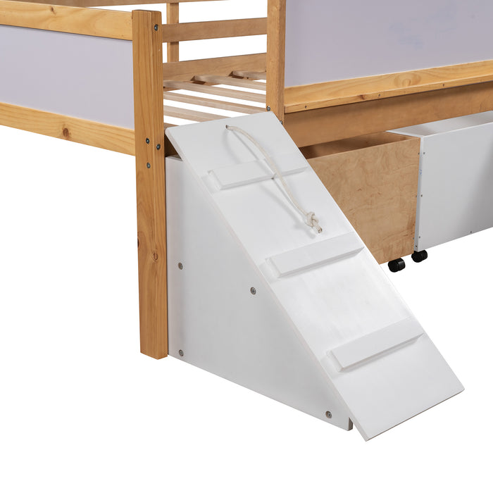 New Space Twin size Low Loft Bed Wooden Bed with Two Storage Boxes