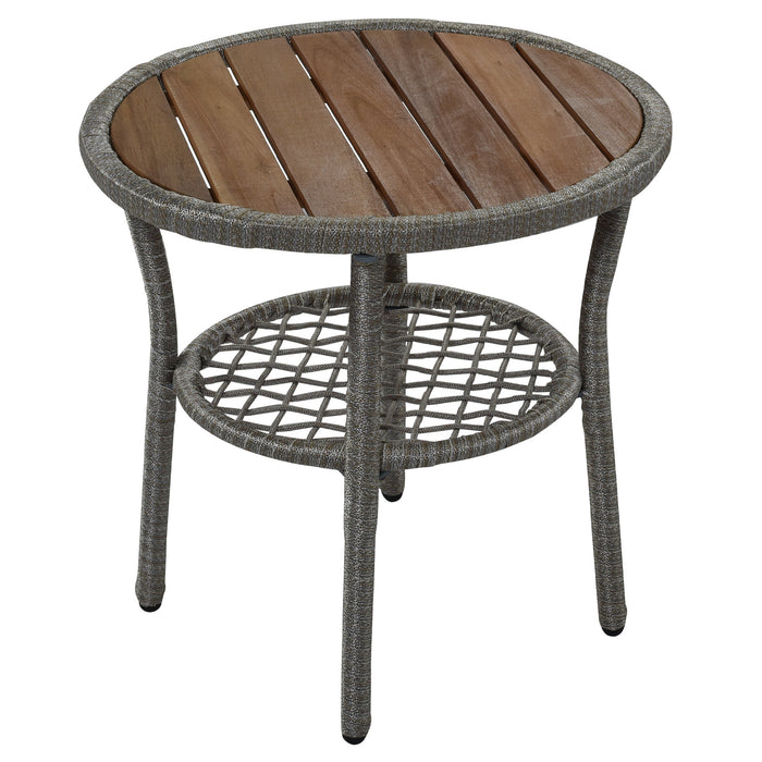 Patio 3-Piece Bistro Set Woven-Rope Conversation Set with Wood Tabletop and Cushions for Balcony, Gray Rope+Beige Fabric