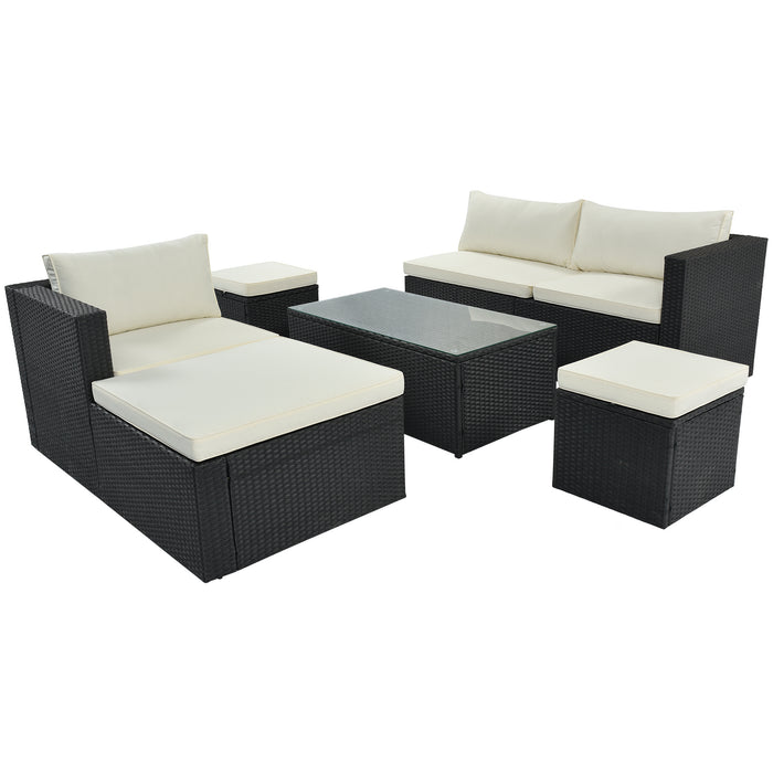 Large Outdoor Wicker Sofa Set, PE Rattan, Movable Cushion, Sectional Lounger Sofa, For Backyard, Porch, Pool, Beige