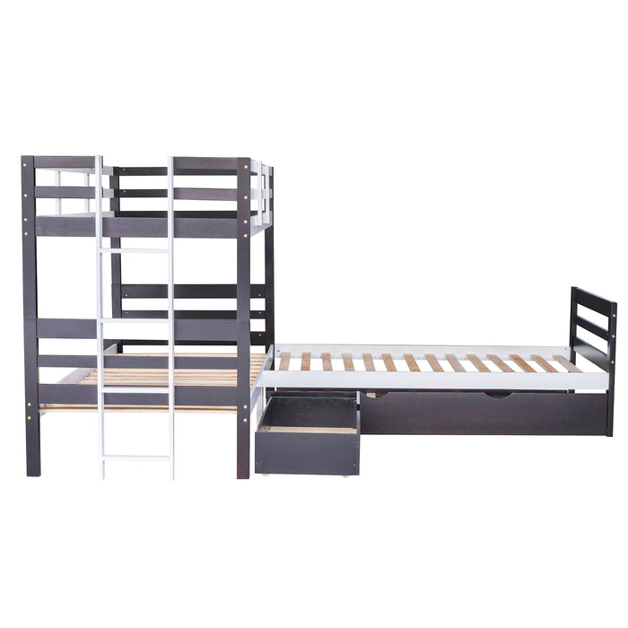 New Space Twin Size L-Shaped Bunk Bed and Platform Bed
